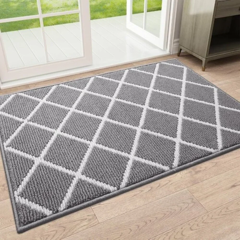 New 32x20In Indoor Door Mat, Low-Profile, Non-Slip, Washable Entry Rug - Grey